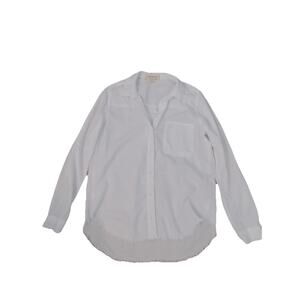 Cloth & Stone white button front shirt raw hem long sleeve size Medium